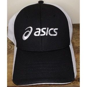 Asics Adjustable Strap Baseball Cap Hat Black White One Size Hook and Loop